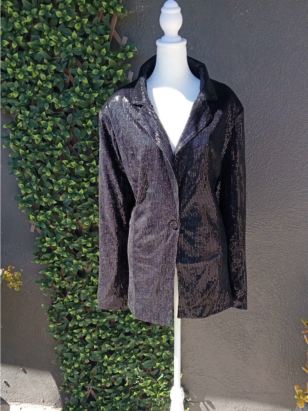 Boohoo Plus Black Sequin Double Breasted Blazer Jacket Women's Size 16